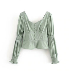 Square Collar Cotton Loose Crop Top Blouses Mssza