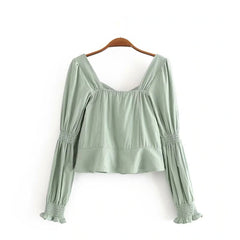 Square Collar Cotton Loose Crop Top Blouses Mssza