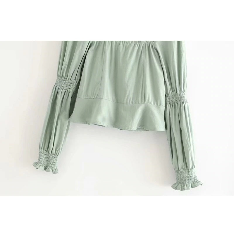Square Collar Cotton Loose Crop Top Blouses Mssza