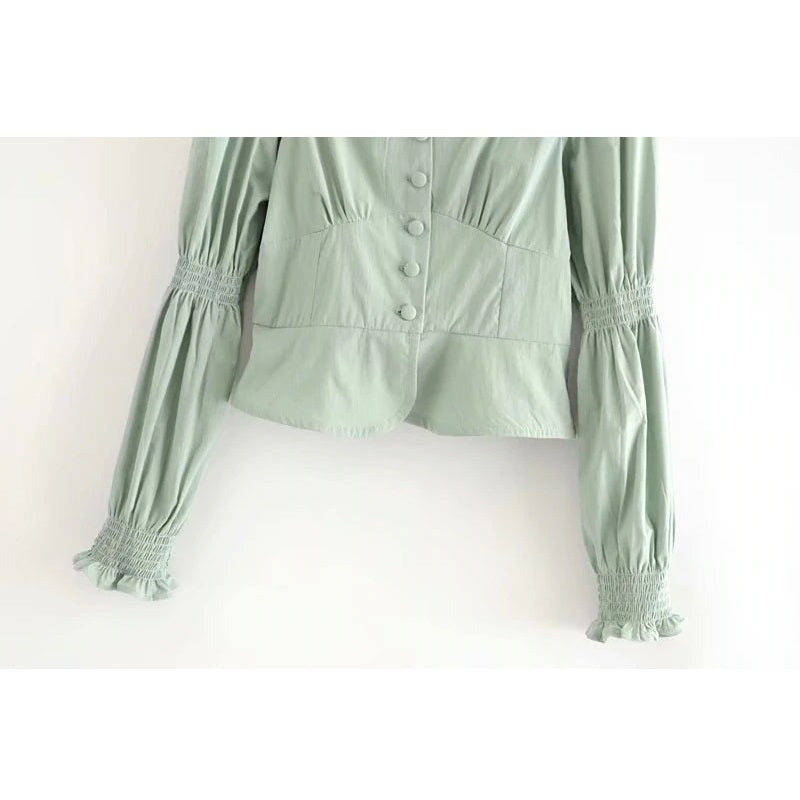 Square Collar Cotton Loose Crop Top Blouses Mssza