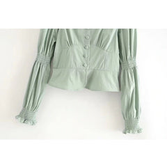 Square Collar Cotton Loose Crop Top Blouses Mssza