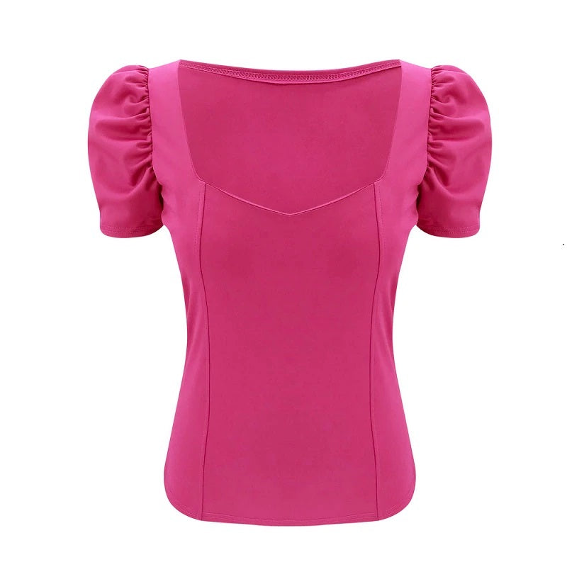 Square Collar Short Sleeve Solid Street Wear Blouse Mssza