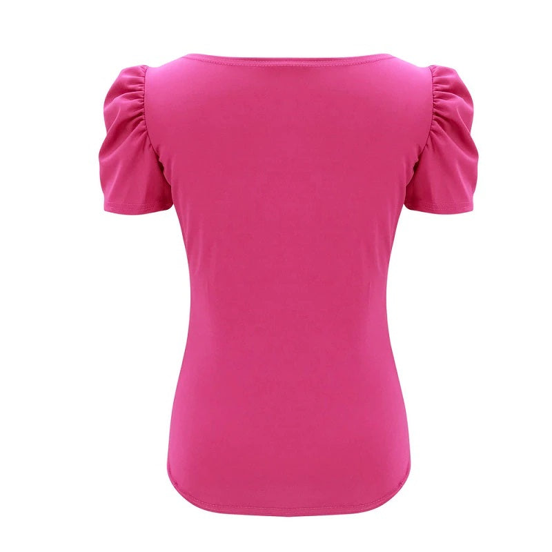 Square Collar Short Sleeve Solid Street Wear Blouse Mssza