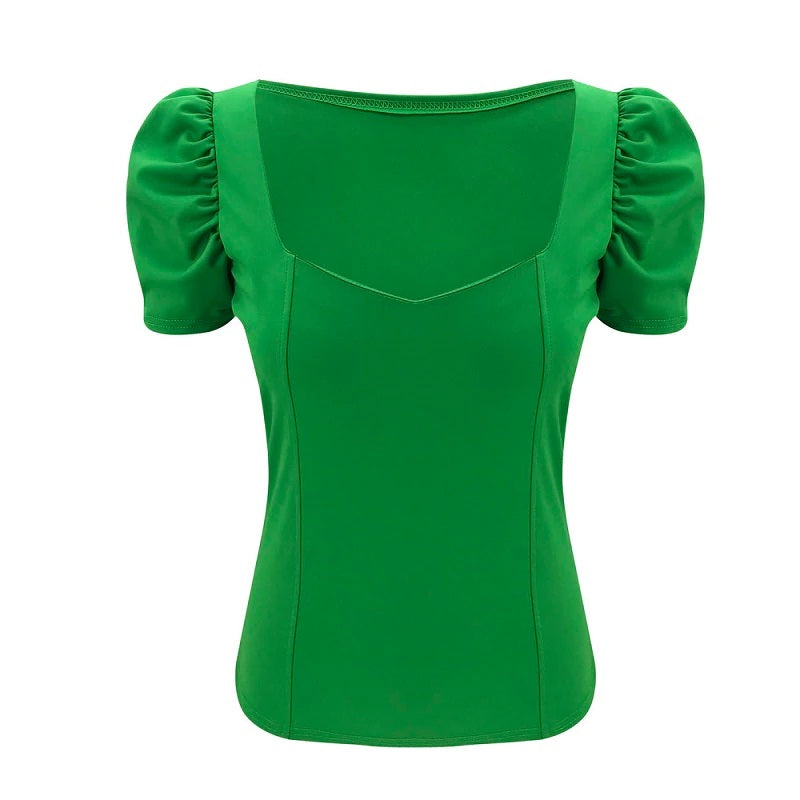 Square Collar Short Sleeve Solid Street Wear Blouse Mssza