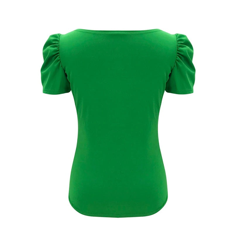 Square Collar Short Sleeve Solid Street Wear Blouse Mssza