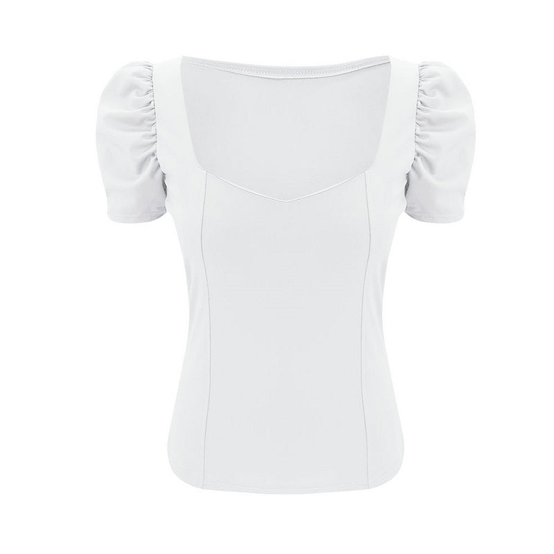 Square Collar Short Sleeve Solid Street Wear Blouse Mssza