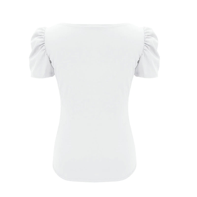 Square Collar Short Sleeve Solid Street Wear Blouse Mssza
