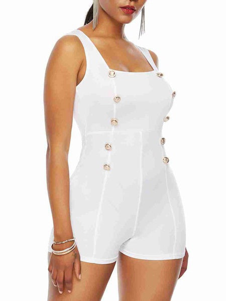 Square Neck Buttons Cotton Blend Skinny One Piece Outfit Mssza