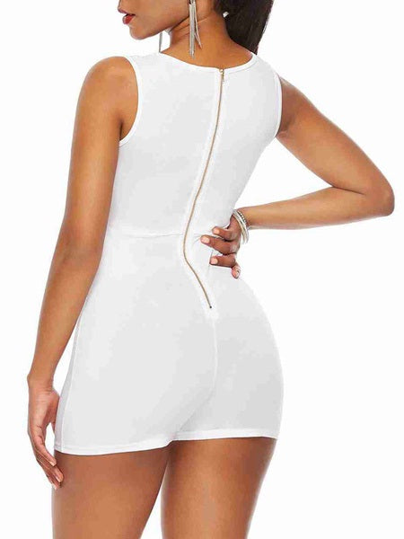 Square Neck Buttons Cotton Blend Skinny One Piece Outfit Mssza