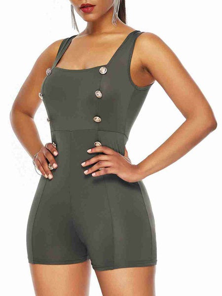 Square Neck Buttons Cotton Blend Skinny One Piece Outfit Mssza