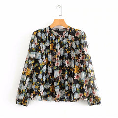 Stand Collar Casual Pleated Blouse Mssza