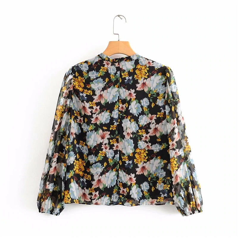 Stand Collar Casual Pleated Blouse Mssza