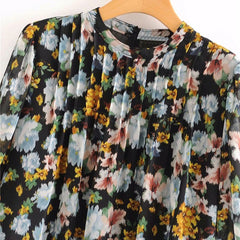 Stand Collar Casual Pleated Blouse Mssza