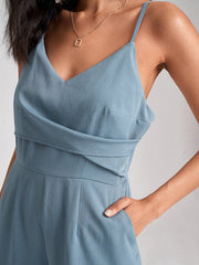 Strap Open Back Solid Pocket Straight Leg Jumpsuit Mssza