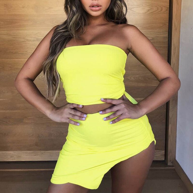 Strapless Crop Top & Mini Skirt 2 Pieces Dress Set Mssza