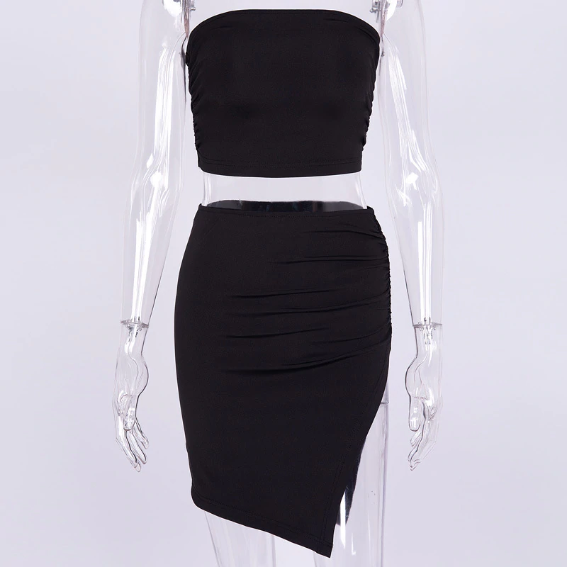 Strapless Crop Top & Mini Skirt 2 Pieces Dress Set Mssza