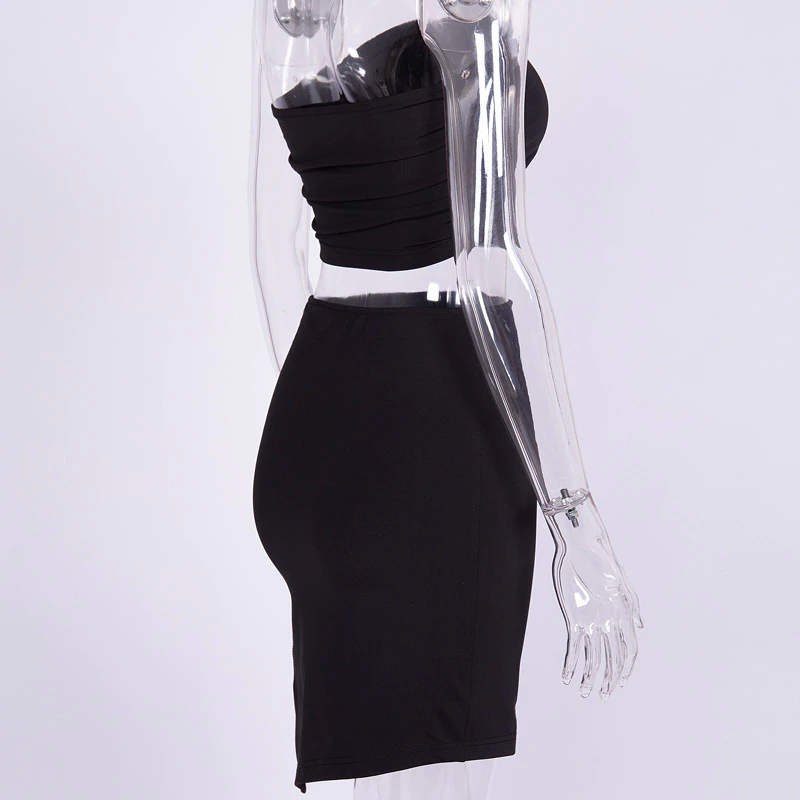 Strapless Crop Top & Mini Skirt 2 Pieces Dress Set Mssza
