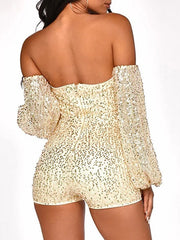 Strapless Long Sleeves Zipper Sequined Skinny One Piece Outfit Mssza