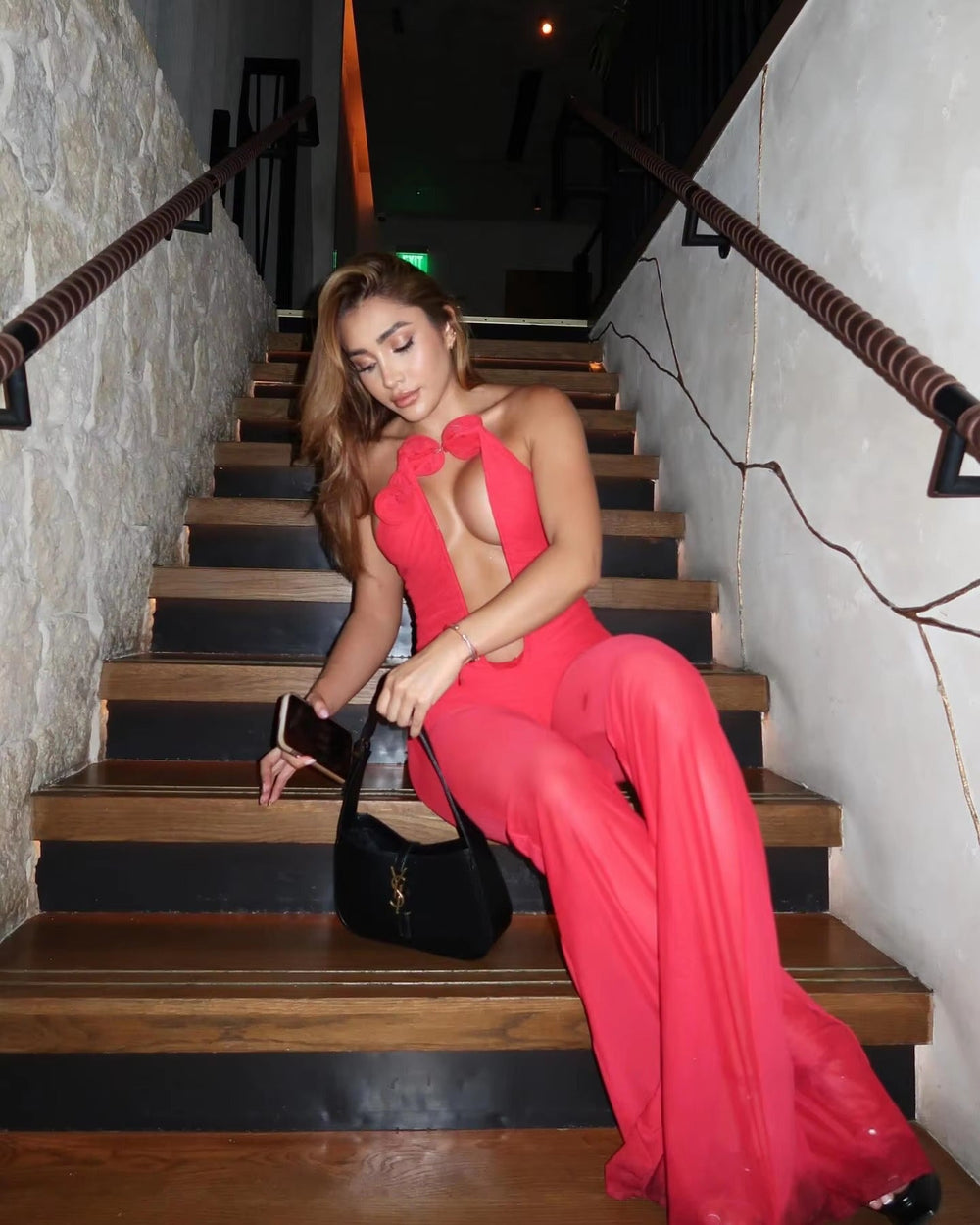 Strapless Mesh Florals Sleeveless Straight Long Nightclub Party Birthday Jumpsuit Mssza