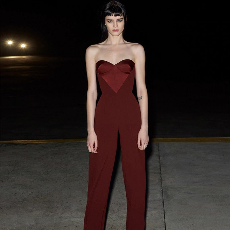 Strapless Patchwork Heart Backless Club Party Jumpsuit Mssza