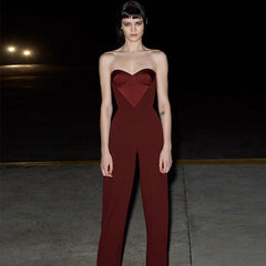 Strapless Patchwork Heart Backless Club Party Jumpsuit Mssza