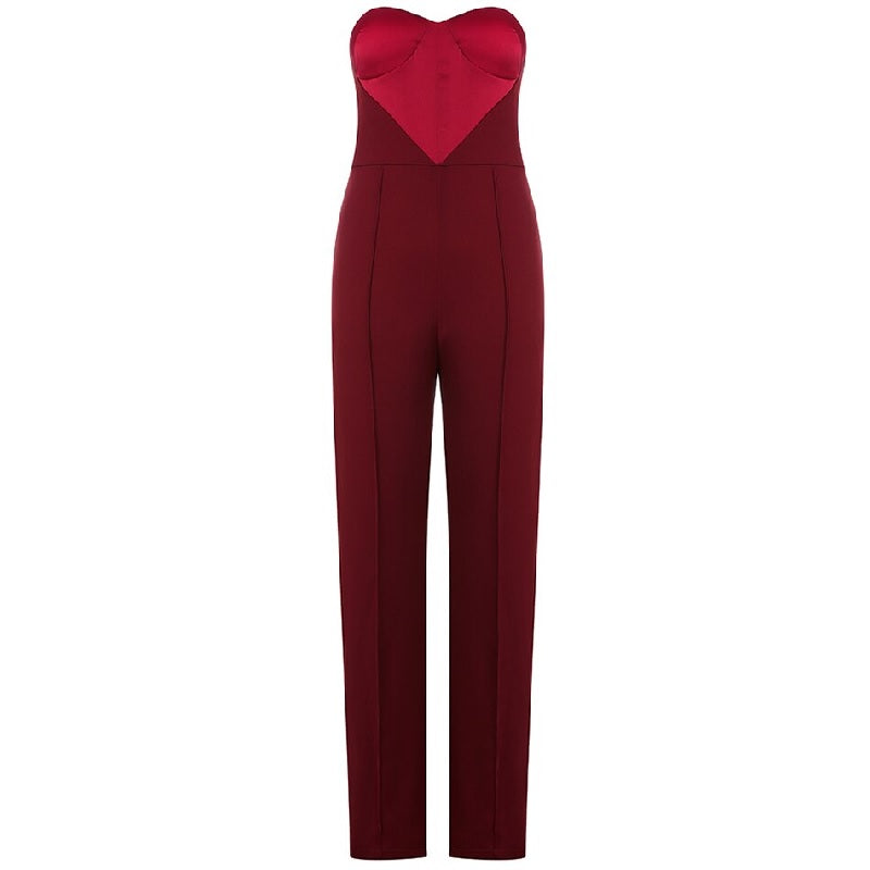 Strapless Patchwork Heart Backless Club Party Jumpsuit Mssza