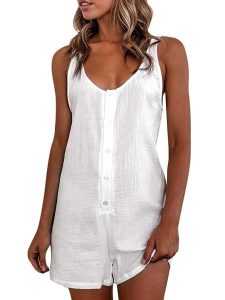 Straps Neck Sleeveless Buttons One Piece Outfit Mssza