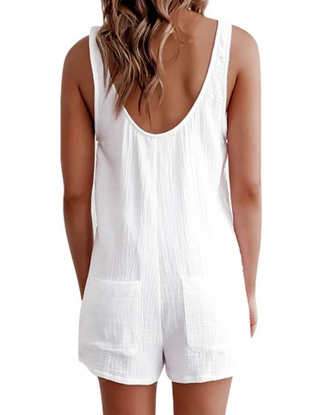 Straps Neck Sleeveless Buttons One Piece Outfit Mssza