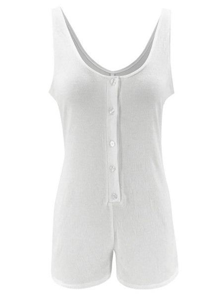 Straps Neck Sleeveless Buttons One Piece Outfit Mssza