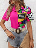 Casual Geometric Splicing Printed Ladies Short Sleeve Shirt Mssza