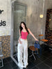 Streetwear High Waist Lace Splicing Wide-leg Ripped Straight-leg Pants Mssza
