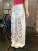 Streetwear High Waist Lace Splicing Wide-leg Ripped Straight-leg Pants Mssza