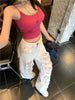 Streetwear High Waist Lace Splicing Wide-leg Ripped Straight-leg Pants Mssza