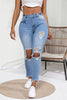 Streetwear Mid Waisted Ripped Hole Slim High Elastic Skinny Jeans Mssza