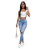 Streetwear Mid Waisted Ripped Hole Slim High Elastic Skinny Jeans Mssza