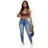 Streetwear Mid Waisted Ripped Hole Slim High Elastic Skinny Jeans Mssza