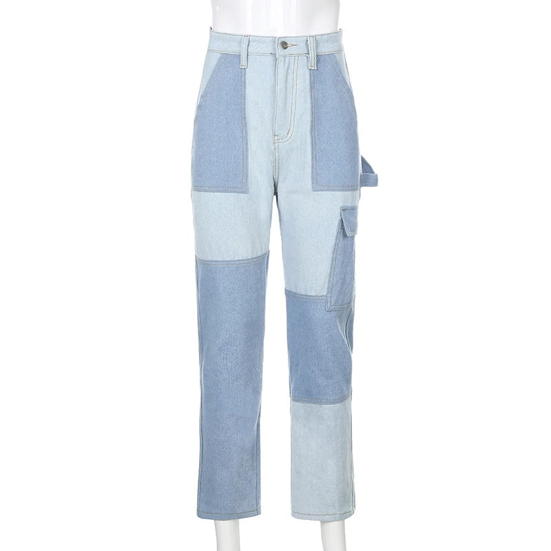 Streetwear Pockets Patchwork Cargo Jeans Baggy Pants Mssza