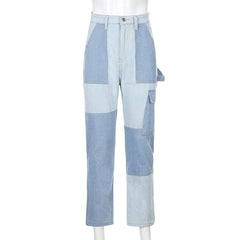 Streetwear Pockets Patchwork Cargo Jeans Baggy Pants Mssza