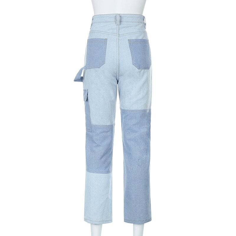 Streetwear Pockets Patchwork Cargo Jeans Baggy Pants Mssza