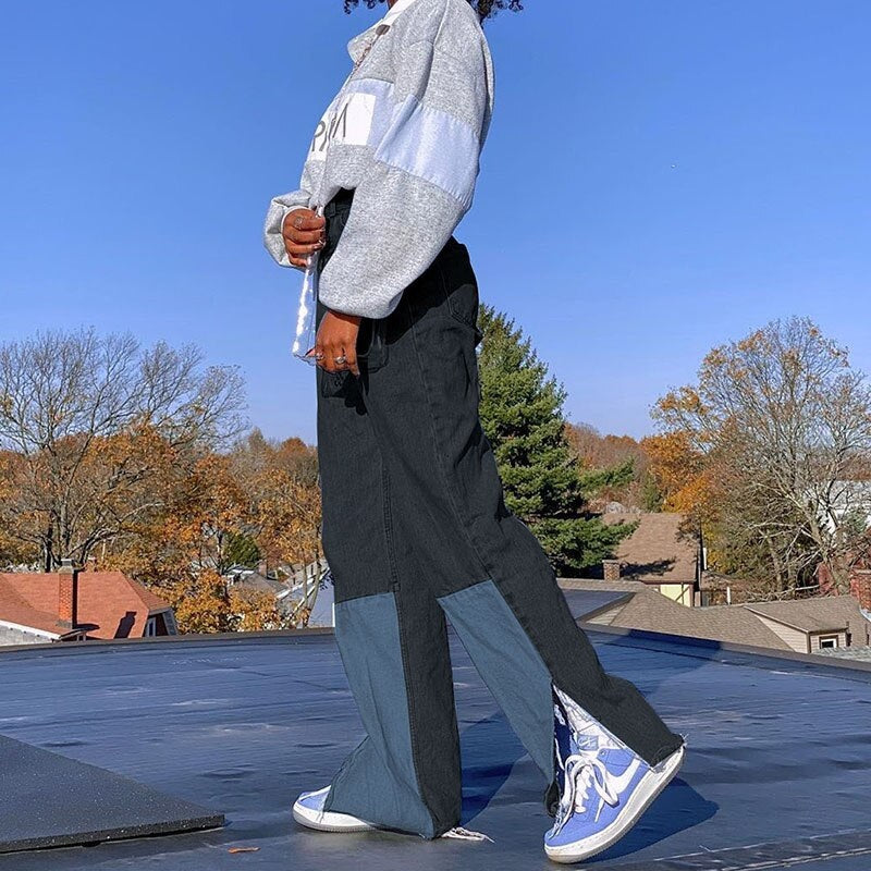Streetwear Split Straight Leg Jeans Pockets Cargo Pants Mssza
