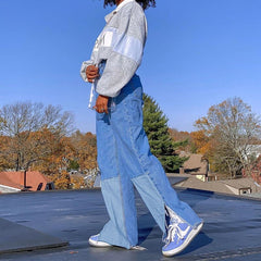 Streetwear Split Straight Leg Jeans Pockets Cargo Pants Mssza