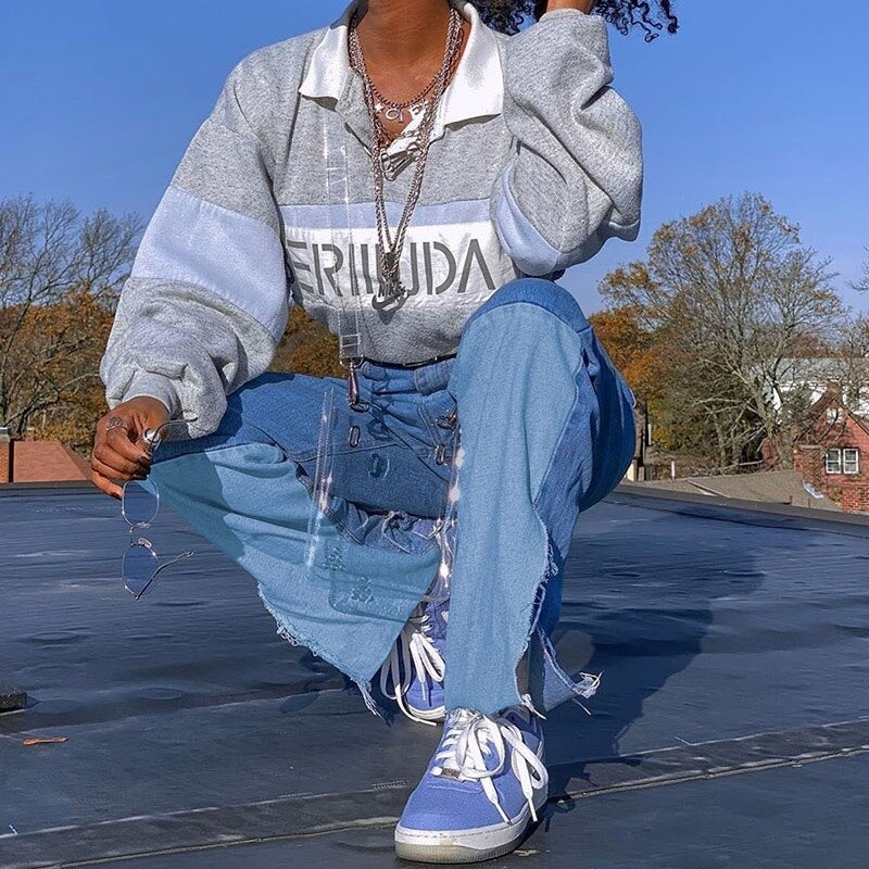 Streetwear Split Straight Leg Jeans Pockets Cargo Pants Mssza