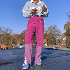 Streetwear Split Straight Leg Jeans Pockets Cargo Pants Mssza