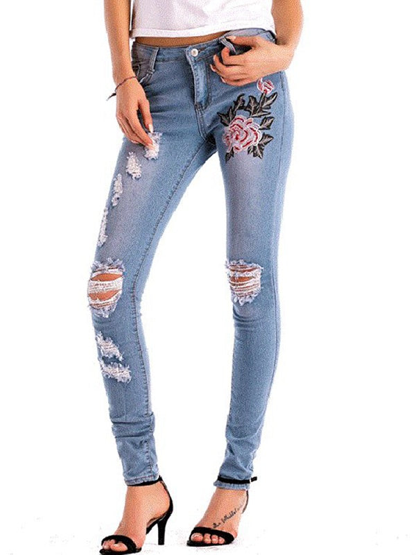 Stretch High Waist Skinny Embroidery Jeans Mssza
