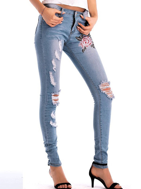 Stretch High Waist Skinny Embroidery Jeans Mssza