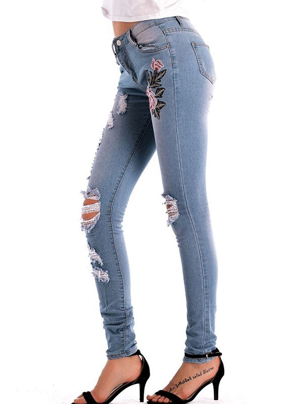 Stretch High Waist Skinny Embroidery Jeans Mssza