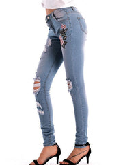 Stretch High Waist Skinny Embroidery Jeans Mssza