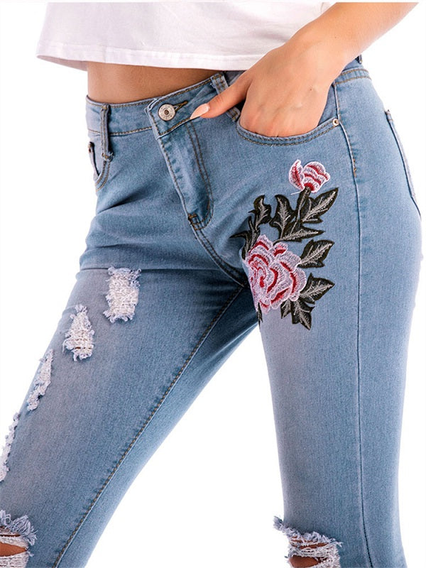 Stretch High Waist Skinny Embroidery Jeans Mssza