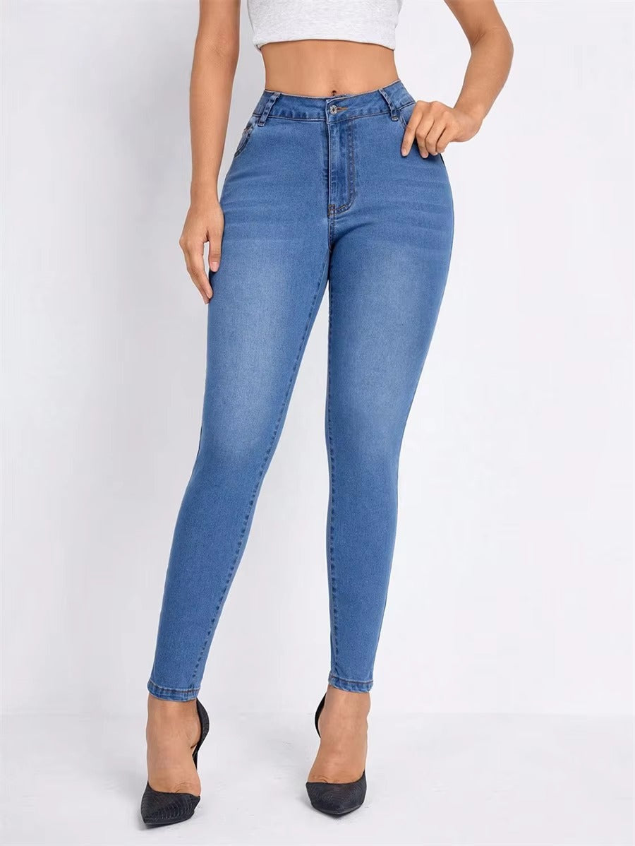 Stretch Mid Waisted Streetwear Skinny Denim Slim Fit Pencil Pants Mssza