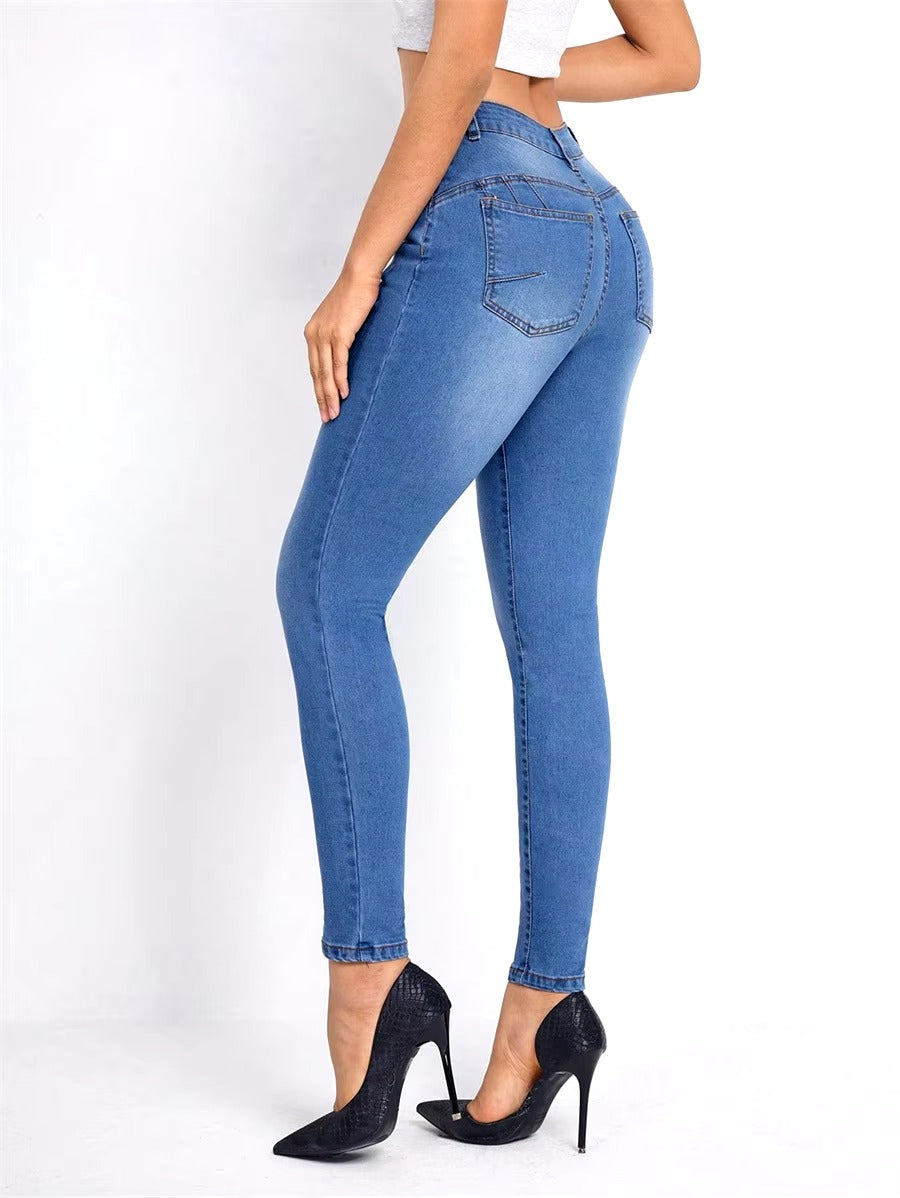 Stretch Mid Waisted Streetwear Skinny Denim Slim Fit Pencil Pants Mssza